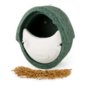 Nestpakket Roodborst - WoodStone Nestkast halfopen met meelwormen