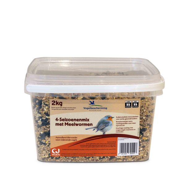 4-Seizoenenmix met Meelwormen 2kg - Vogelbescherming Nederland