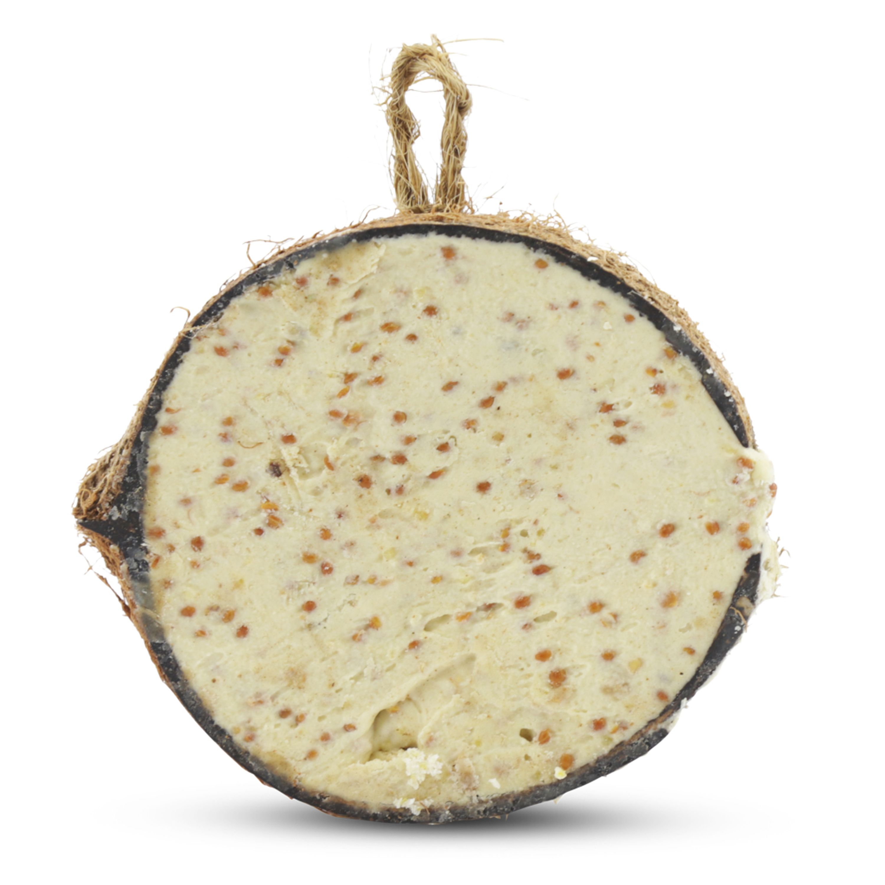 Halve kokosnoot met meelwormen en insecten | Vogelvoer | Geschikt voor: voedertafel, klaar om op te 