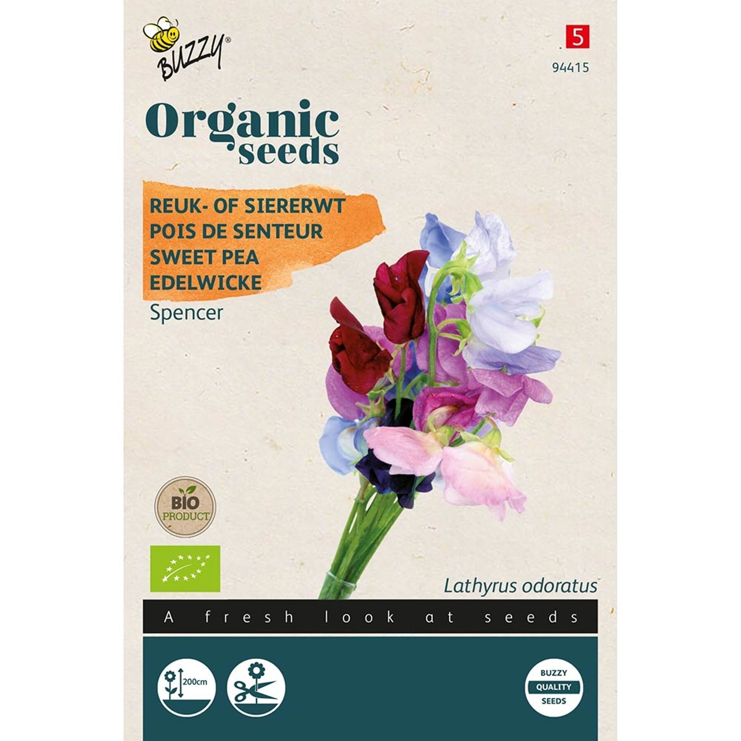 Organic Sweet Pea Seeds - Spencer Mix from Buzzy Seeds(r)