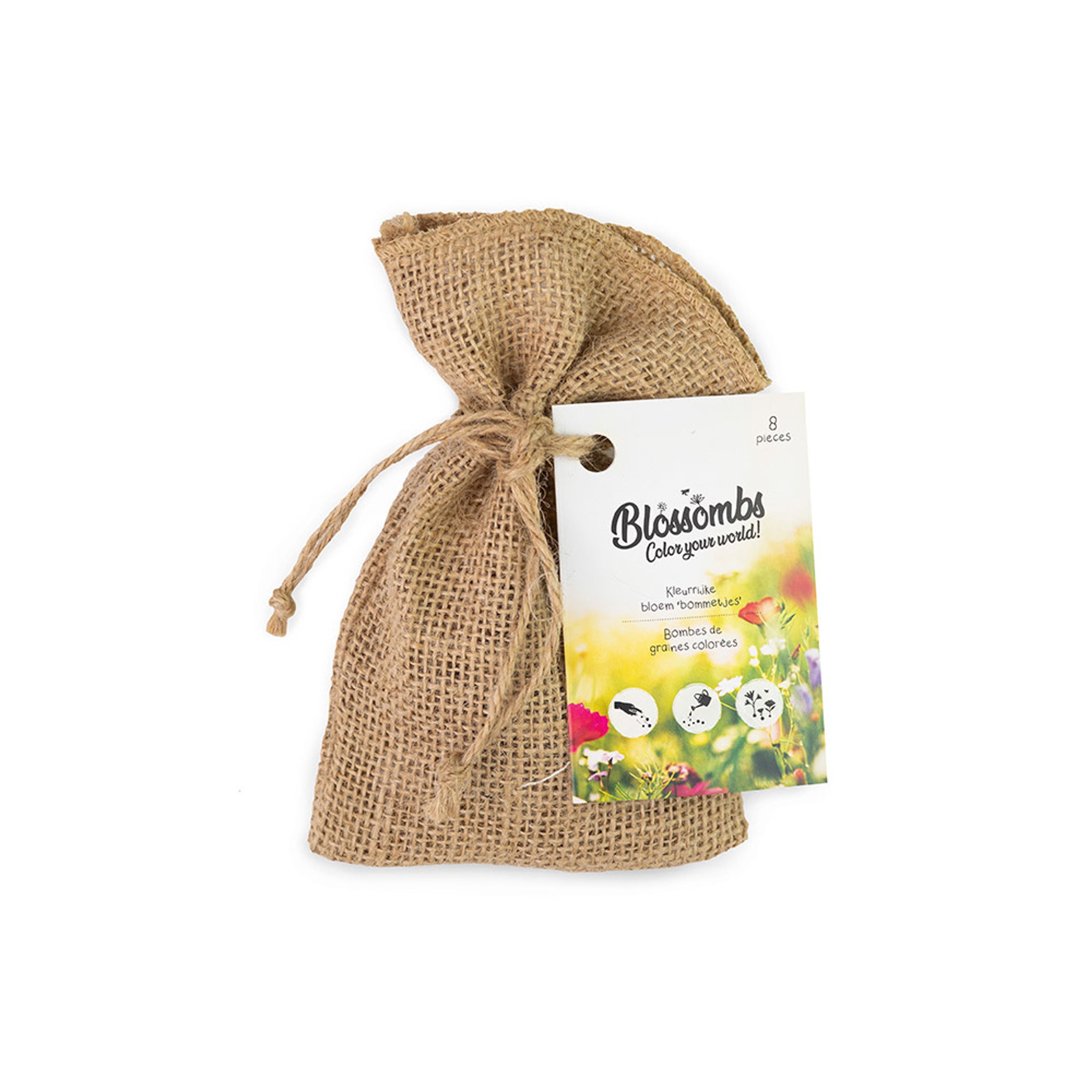 Jute geschenkzakje met 8 zadenbommetjes | Blossombs