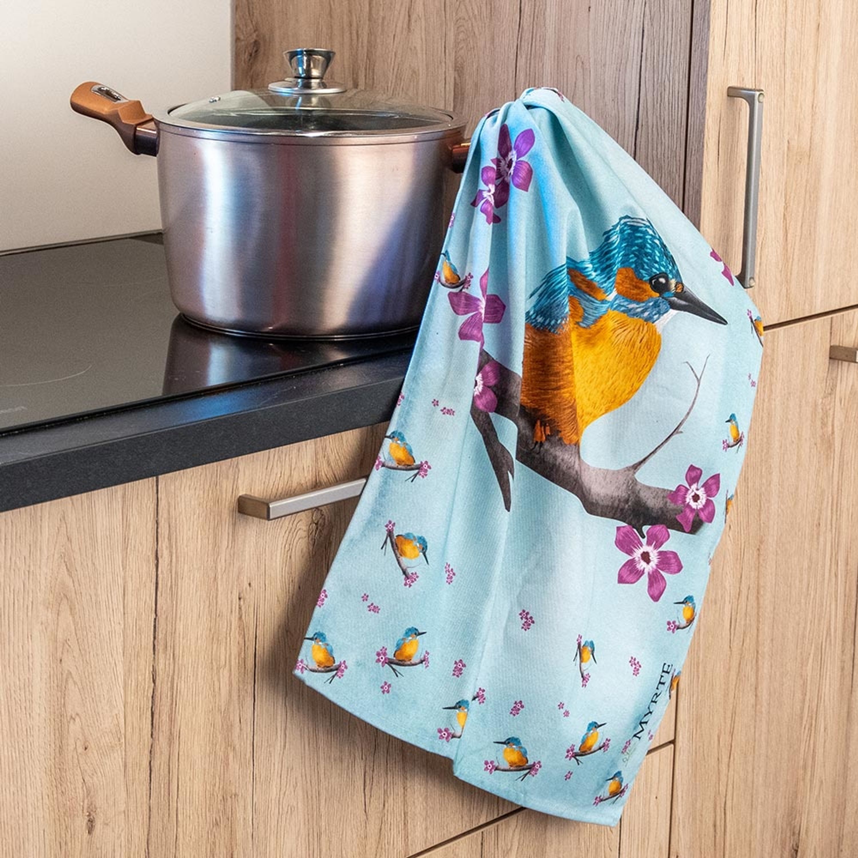Comparer les prix de Torchon martin-pêcheur - Myrte | Torchon Coton | Illustration Martin pêcheur | Arts de la table | Vivara