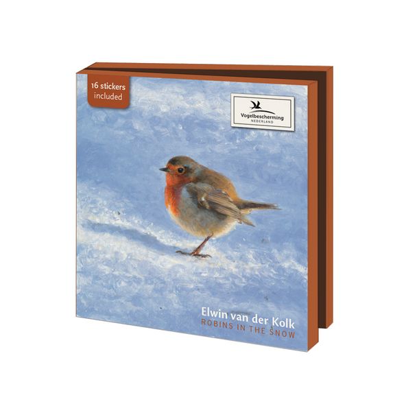 Wenskaartenset Vogelbescherming - roodborstjes in de sneeuw